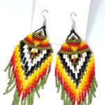 Handcrafted Bohemian Seed Bead Fringe Earrings – Multicolor Tribal Design for Women