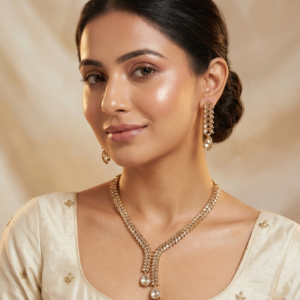 elegant crystal leaf necklace & earrings set for women | gold tone party jewelry set