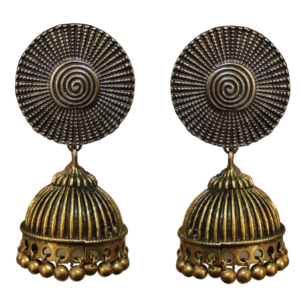 antique dual tone tribal jhumka earrings for women | oxidized silver & gold ethnic jhumka