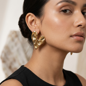 abstract gold sculpted heart stud earrings for women | modern minimal gold earrings