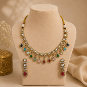 Multicolor Kundan Necklace with Drop Earrings