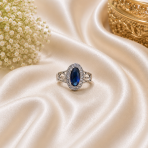 Royal Sapphire Halo Statement Ring