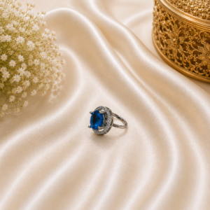 Royal Blue Oval Halo Statement Ring