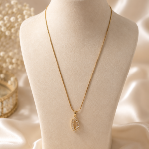 Anti-Tarnish Crystal Leaf Pendant Chain