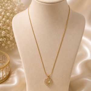 Anti-Tarnish Radiant Heart Sunburst Pendant Chain