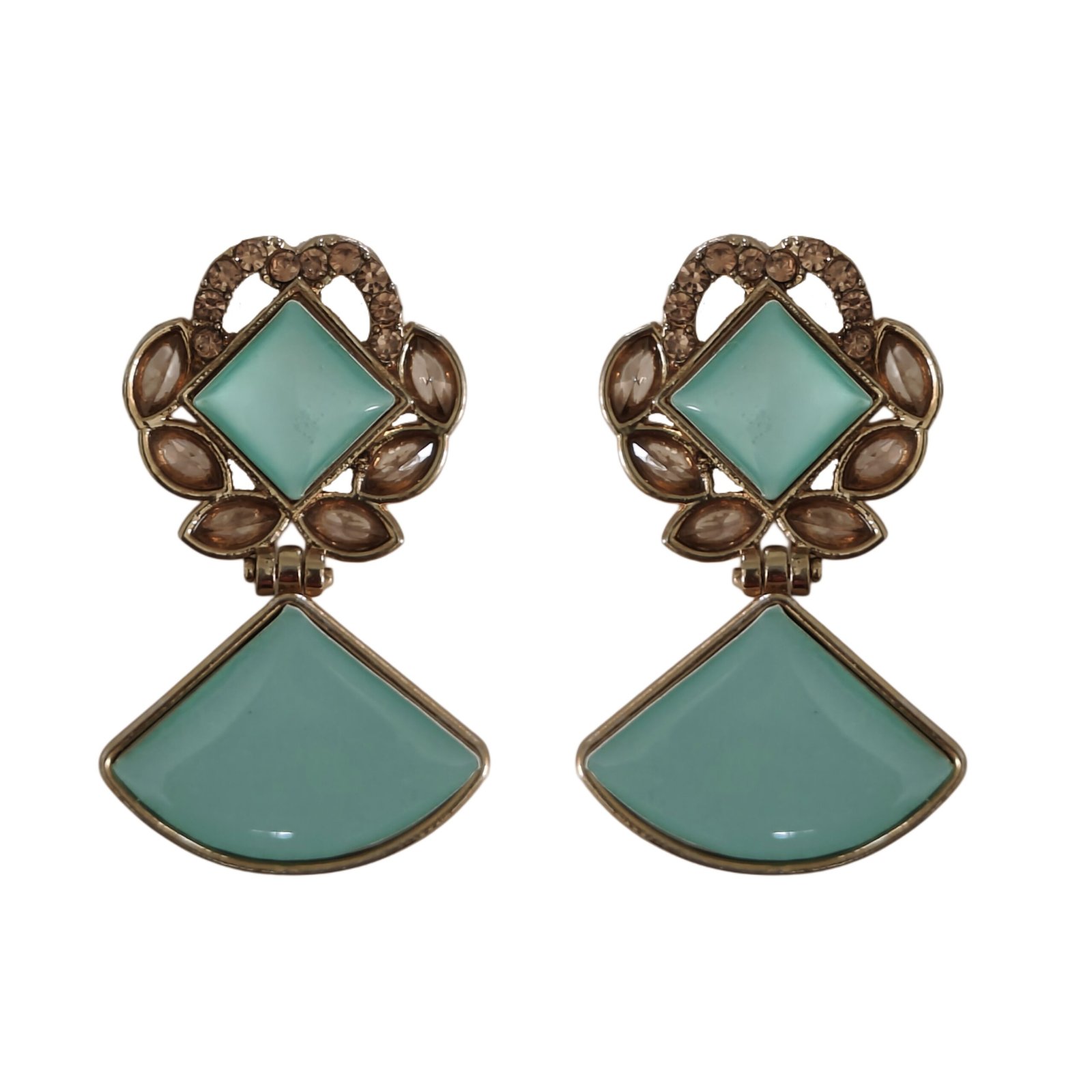 Aqua Stone Floral Drop Statement Earrings