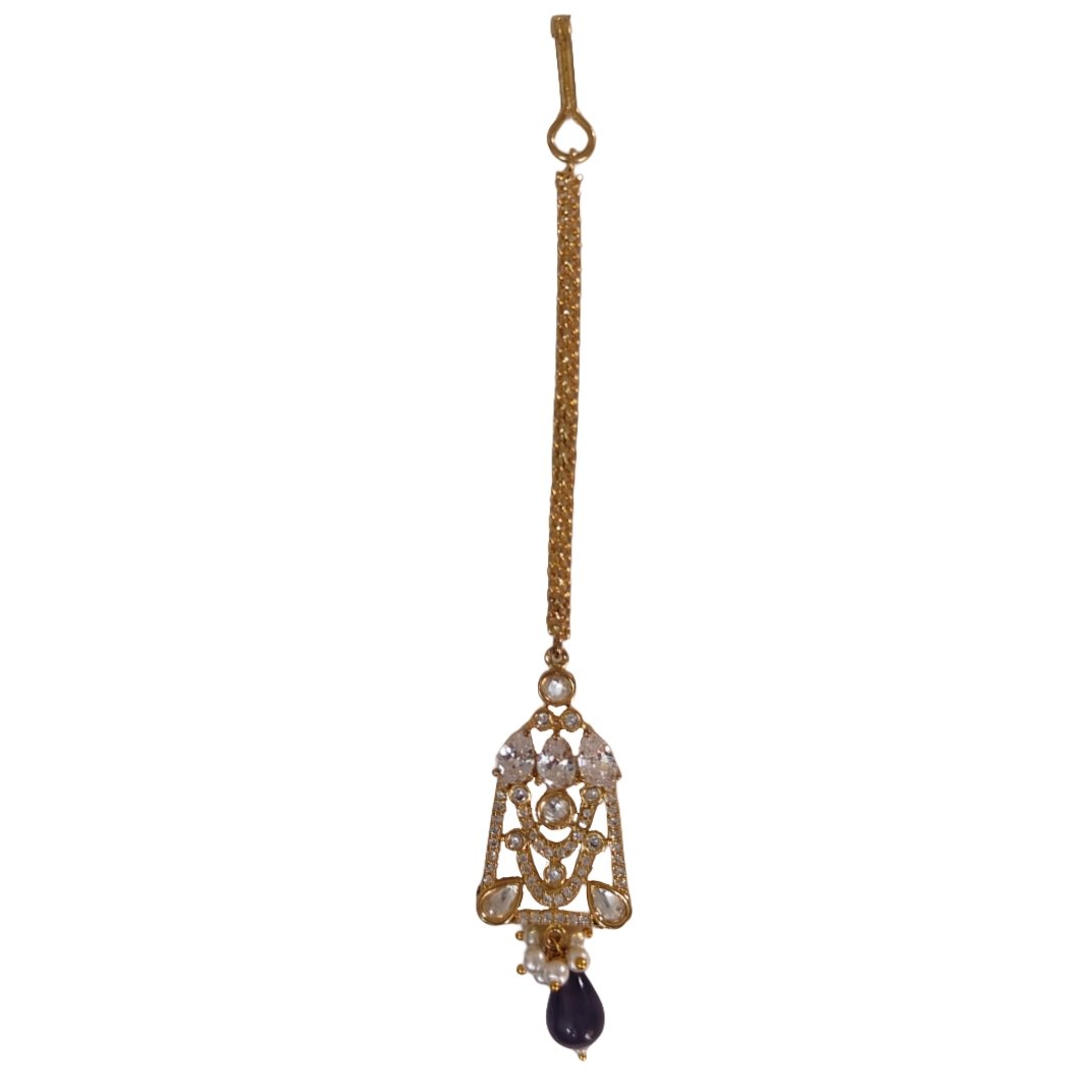 Royal AD Choker Necklace Set with Earrings & Maang Tikka