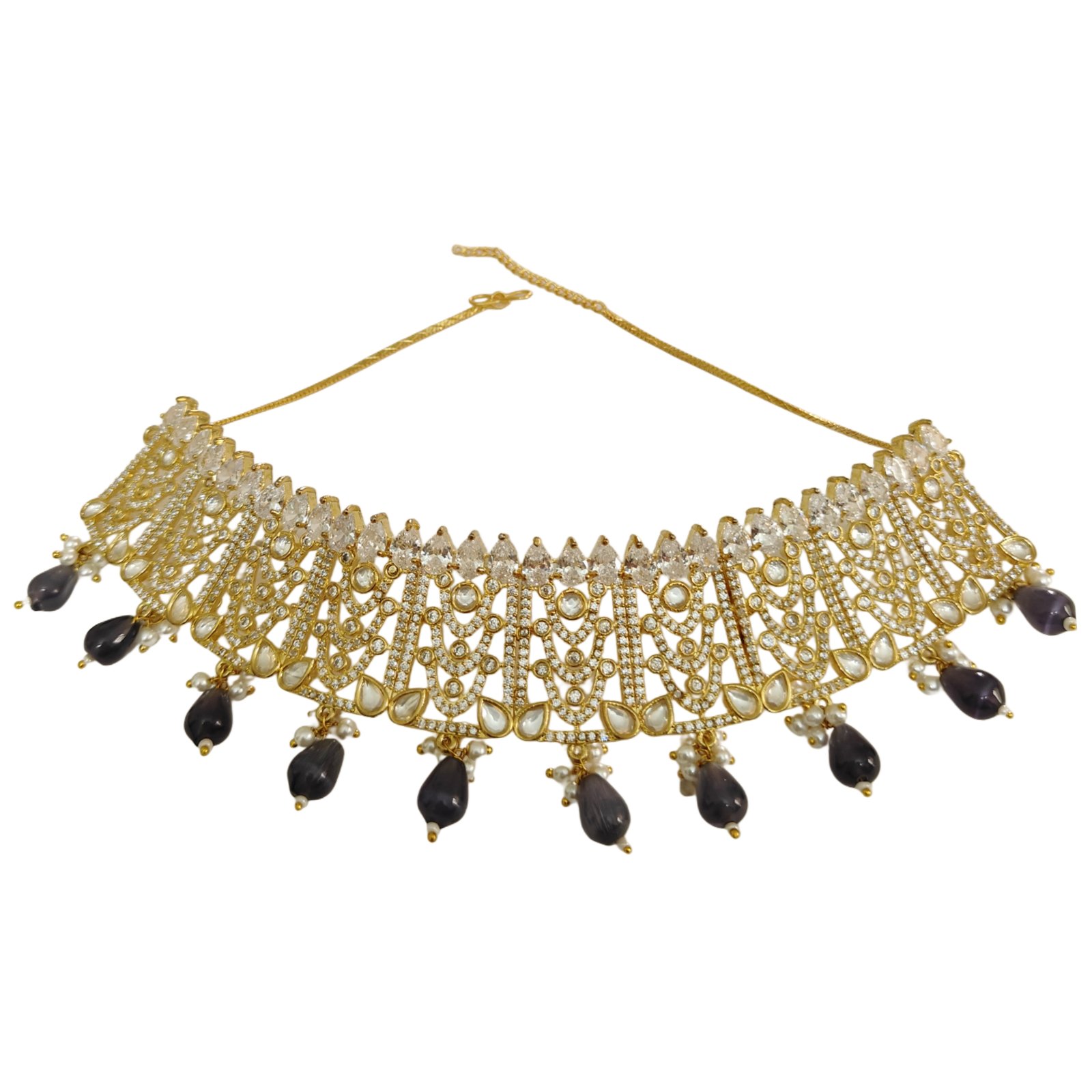 Royal AD Choker Necklace Set with Earrings & Maang Tikka