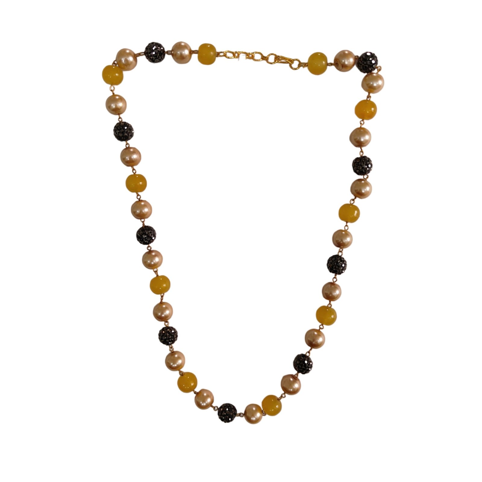 Golden Amber Pearl Beaded Necklace & Earrings Set