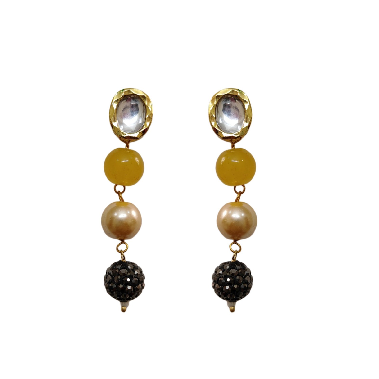 Golden Amber Pearl Beaded Necklace & Earrings Set