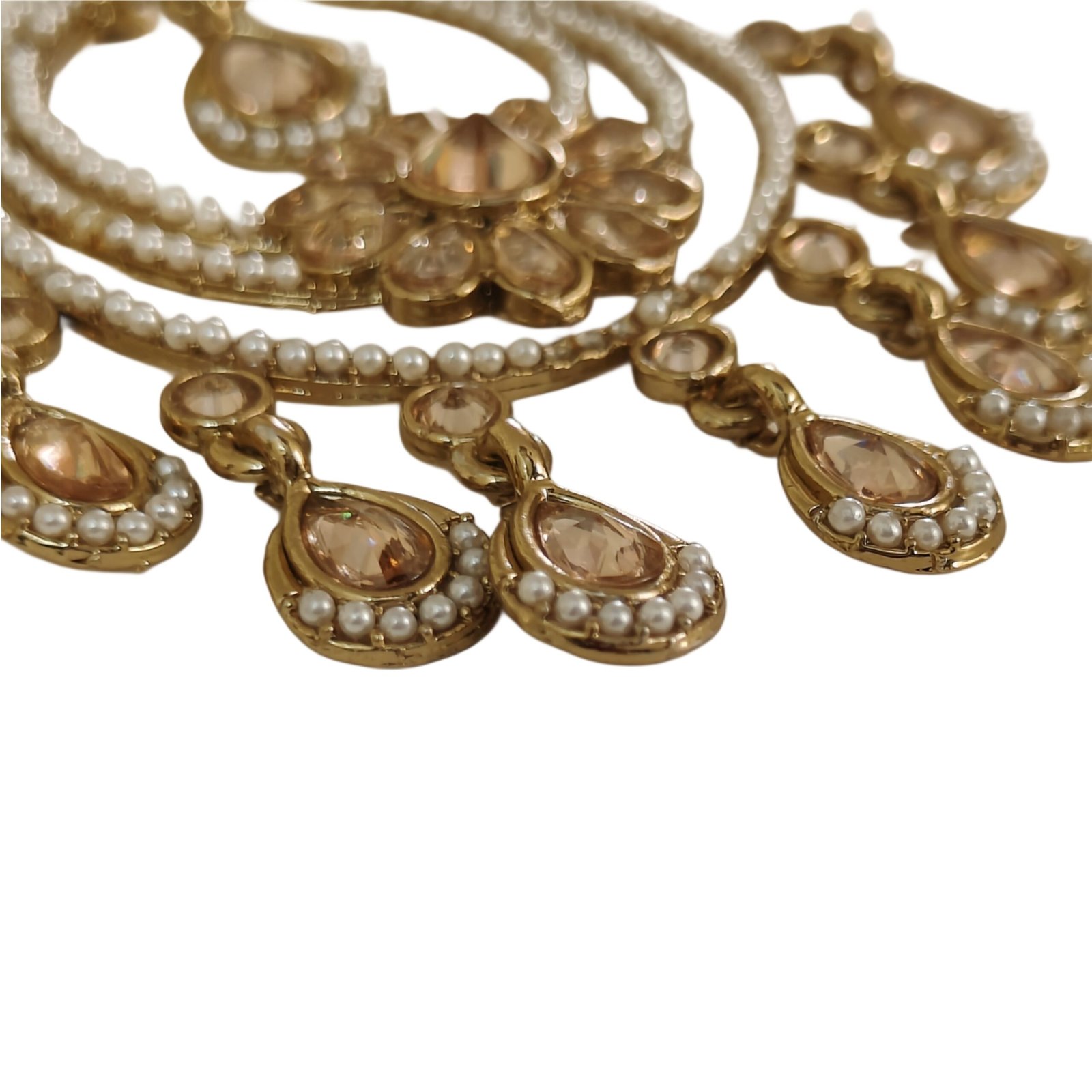 Golden Floral Pearl Chandbali Earrings