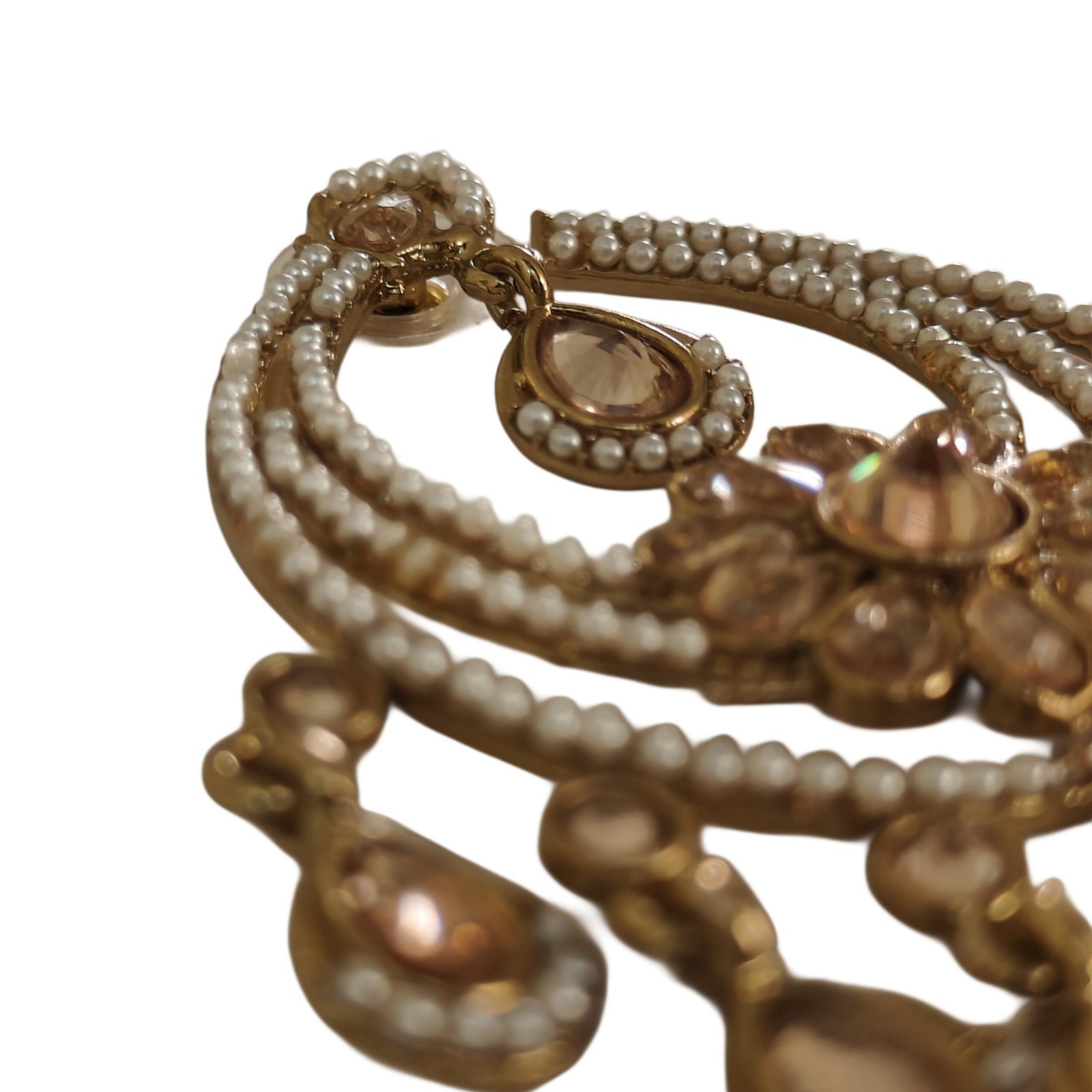 Golden Floral Pearl Chandbali Earrings
