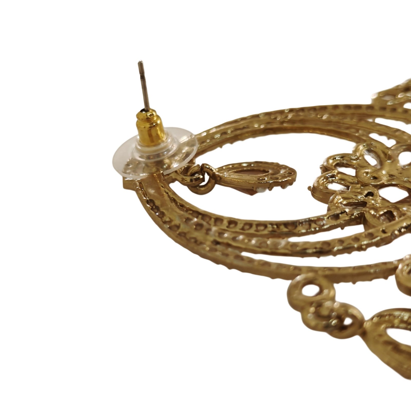 Golden Floral Pearl Chandbali Earrings