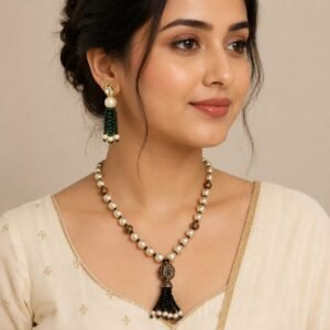 Pearl Tassel Necklace & Earrings Set for Women