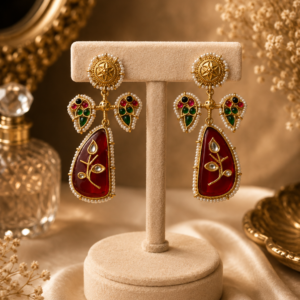 Red Meenakari-Inspired Pearl Border Statement Earrings