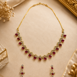 Ruby Red Crystal Necklace Set with Statement Earrings
