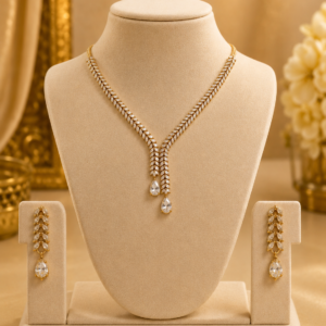 Elegant Crystal Leaf Necklace & Earrings Set