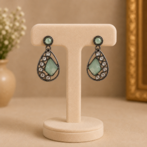 Teal Stone Oxidized Teardrop Statement Earrings for Women