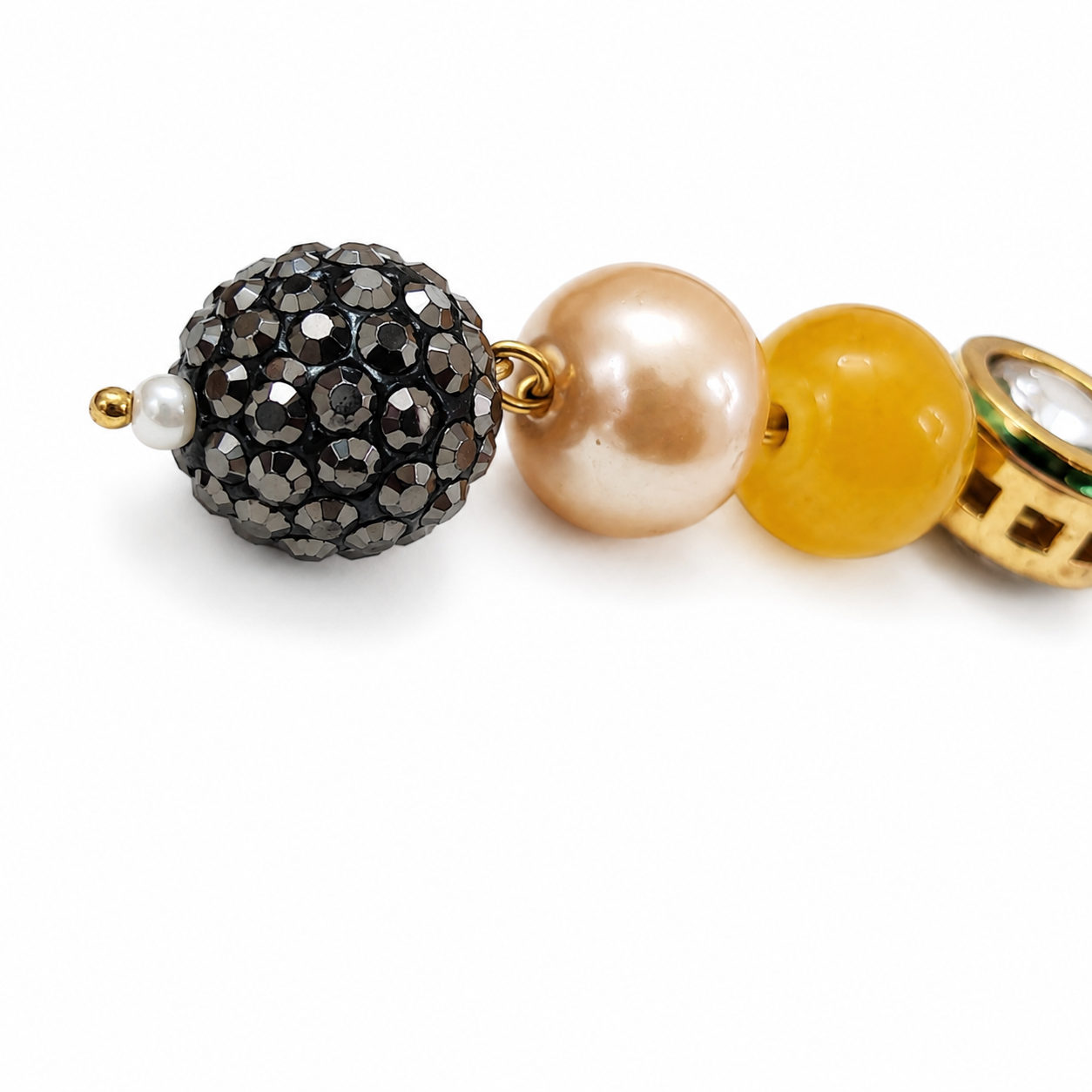 Golden Amber Pearl Beaded Necklace & Earrings Set