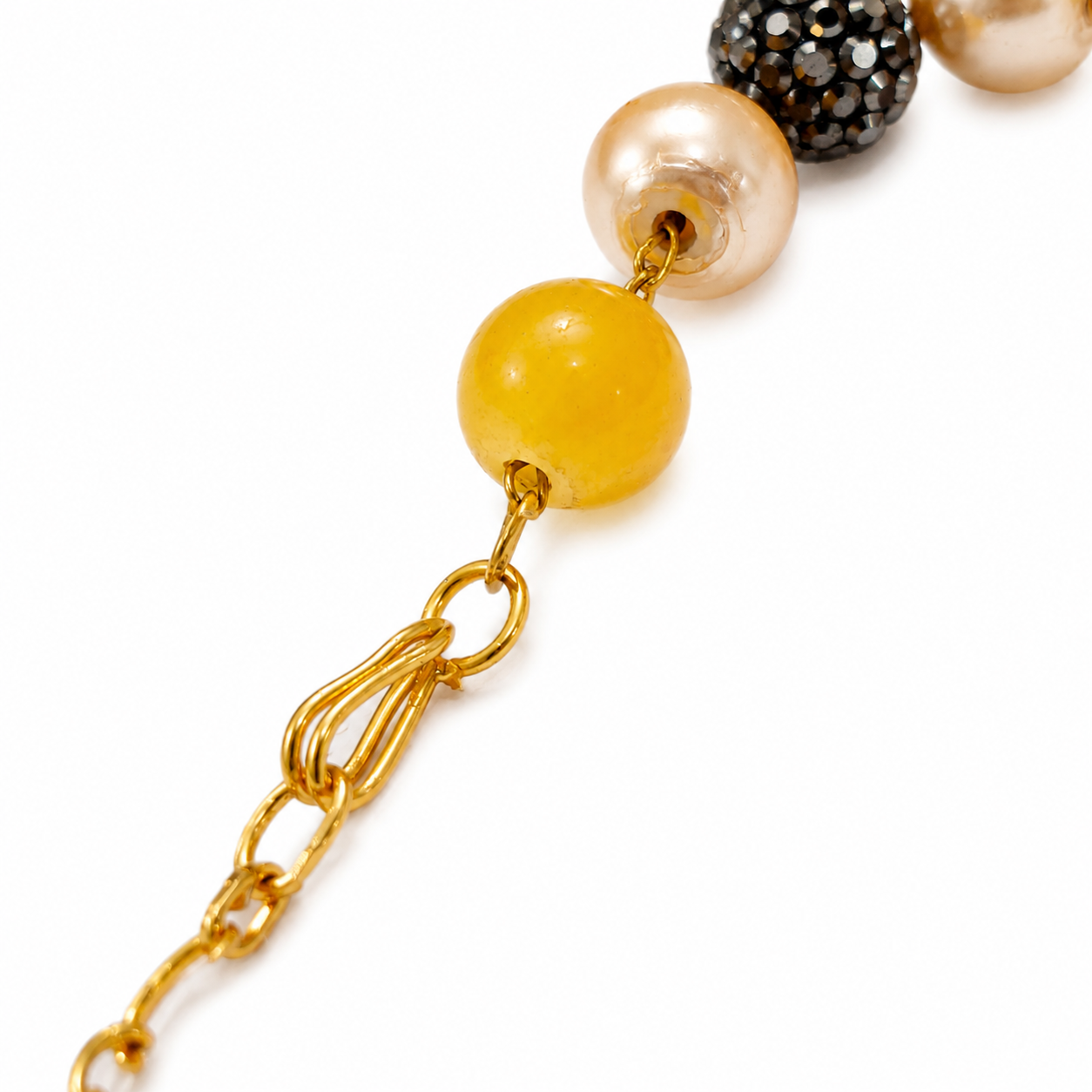 Golden Amber Pearl Beaded Necklace & Earrings Set