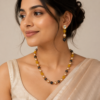 Golden Amber Pearl Beaded Necklace & Earrings Set