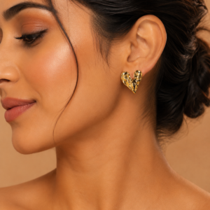 Abstract Gold Sculpted Heart Stud for Women