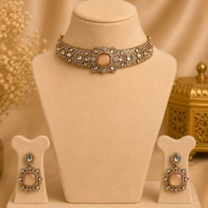 Peach Stone Kundan Choker Set with Matching Earrings