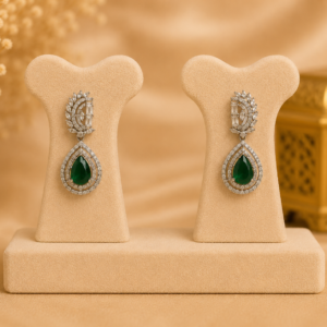 Emerald Teardrop Crystal Halo Statement Earrings