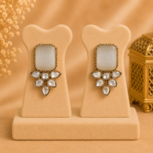 Ivory Stone Floral Statement Stud Earrings