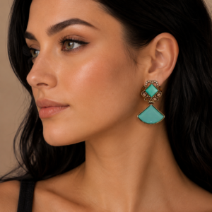 Aqua Stone Floral Drop Statement Earrings