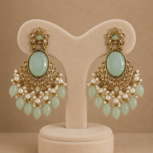 Pastel Blue Kundan Pearl Chandelier Earrings for Women