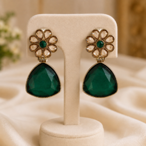 Emerald Bloom Kundan Drop Earrings for Women