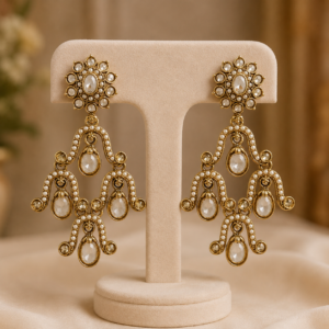 Royal Pearl Kundan Chandelier Earrings for Women