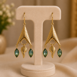Triangle Drop Earrings with Blue Crystal Accents