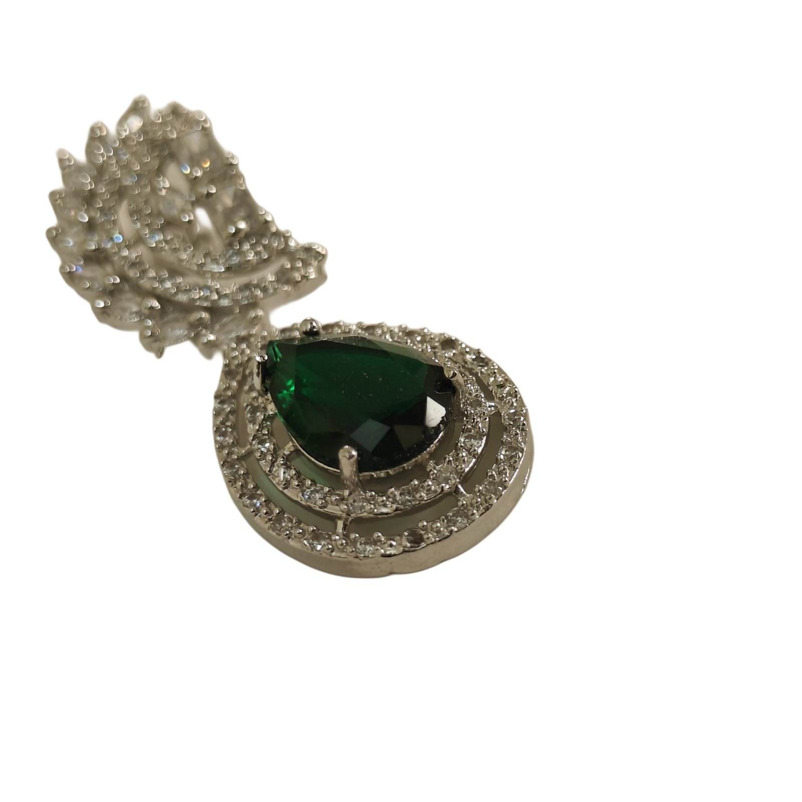 Emerald Teardrop Crystal Halo Statement Earrings
