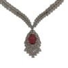 Silver-Tone Ruby Red Crystal Pendant Necklace Set with Earrings