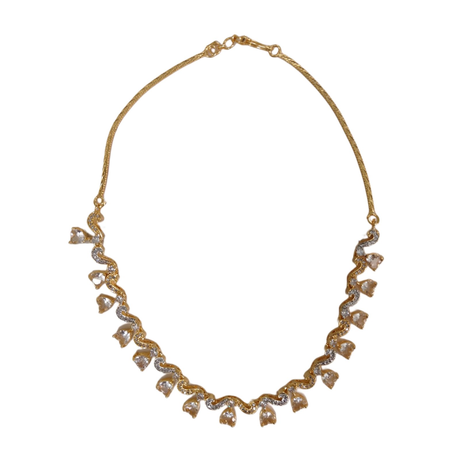 Gold-Tone Crystal Wave Necklace Set with Drop Earrings