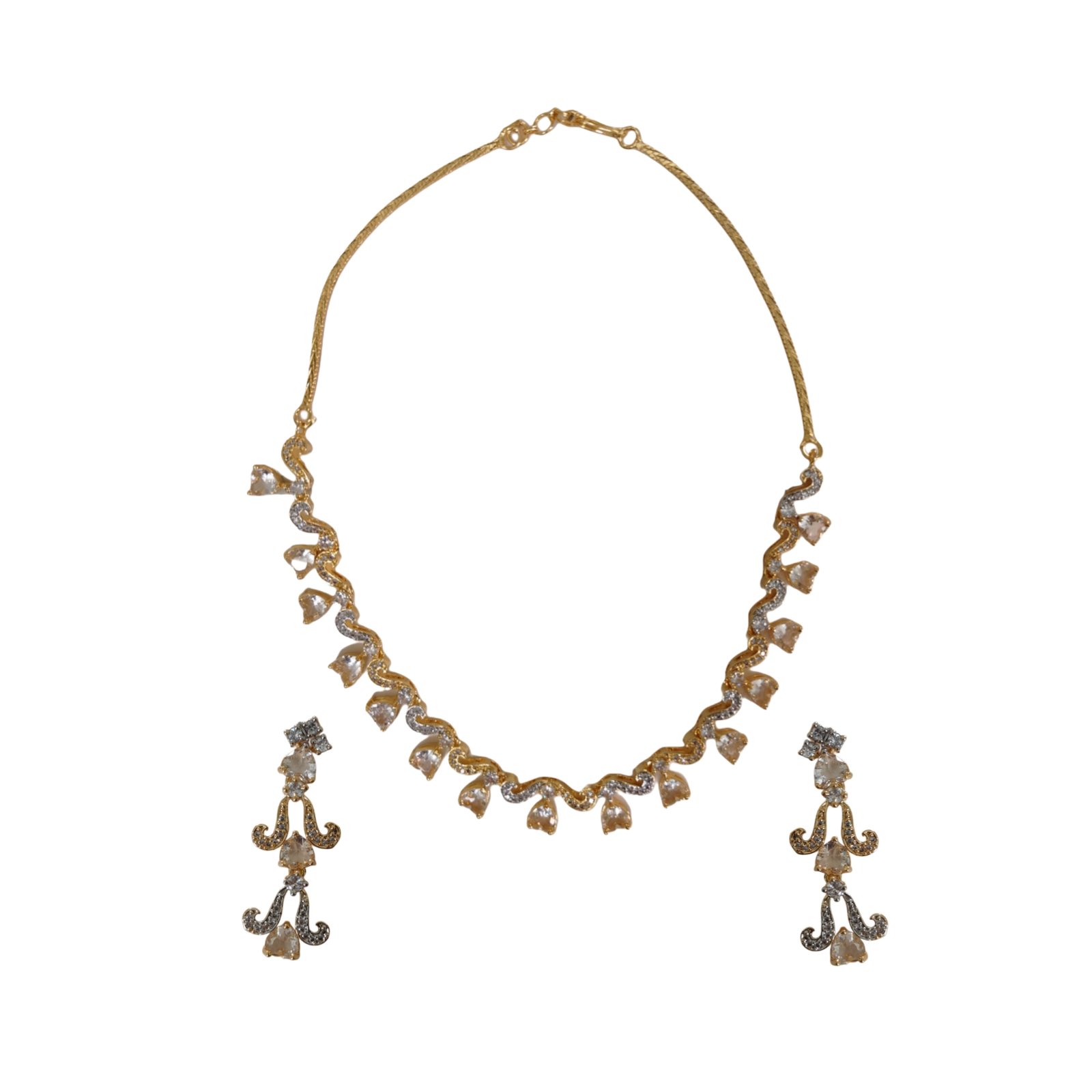Gold-Tone Crystal Wave Necklace Set with Drop Earrings