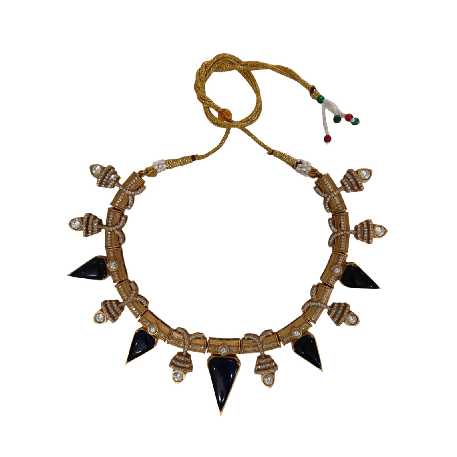 Navy Blue Spike Statement Necklace Set with Earrings