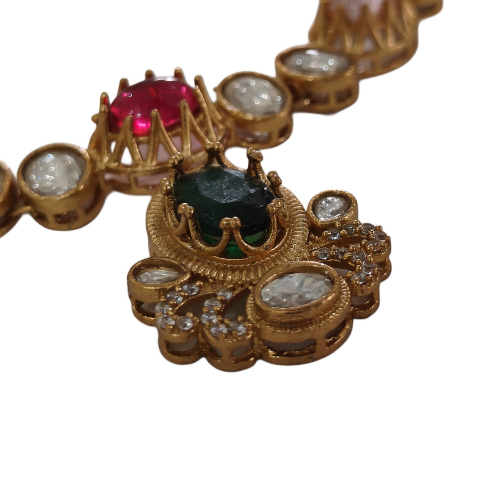 Multicolor Kundan Pendant Necklace Set with Pink Stone Earrings