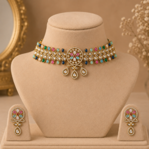 Multicolor Floral  Choker Set with Statement Earrings