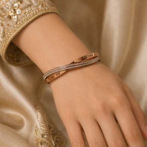 Rose Gold Roman Numeral Openable Bracelet with Crystal Accents