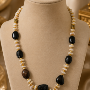 Black & Beige Natural Stone Beaded Necklace