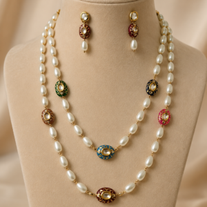 Multicolour Meenakari Pearl Necklace & Earrings Set