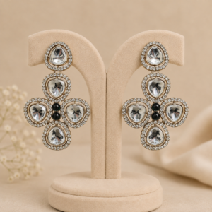 Crystal Floral Statement Earrings with Emerald Accent