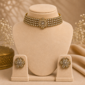 Royal Kundan Floral Choker Stud Earrings