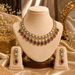 Ruby Kundan Teardrop Necklace with Matching Earrings