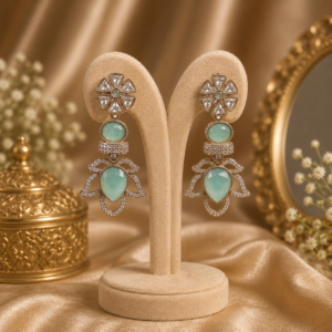 Mint Green Floral Crystal Statement Drop Earrings