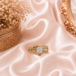 Golden Halo Solitaire Crystal Ring