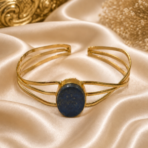 Gold-Tone Blue Stone Open Cuff Bracelet